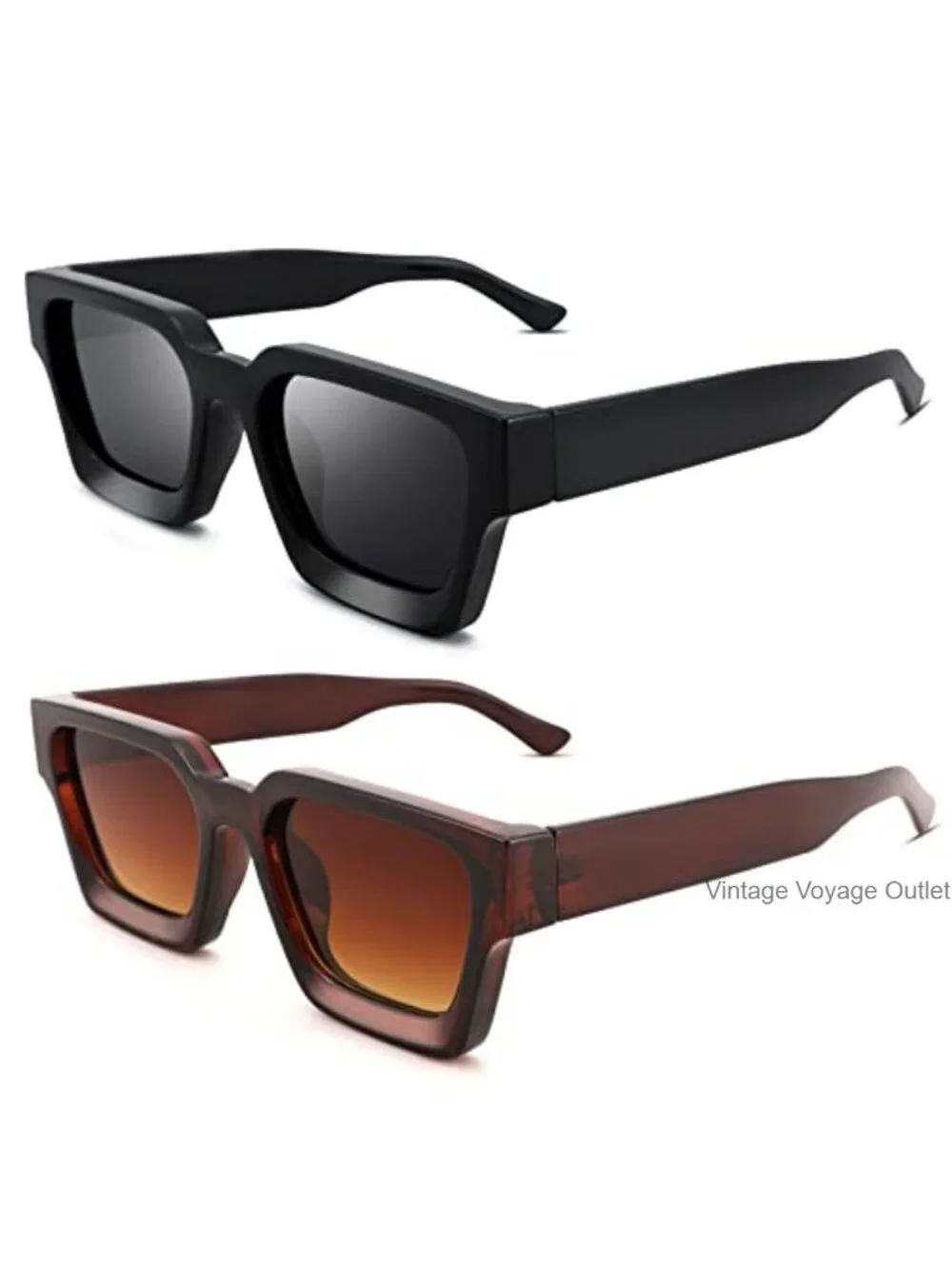 Chunky Rectangle Sunglasses UV400 Protection Retro 90s 3D Frame Unisex
